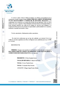 Comisi&oacute;n de Selecci&oacute;n de los dos conductores